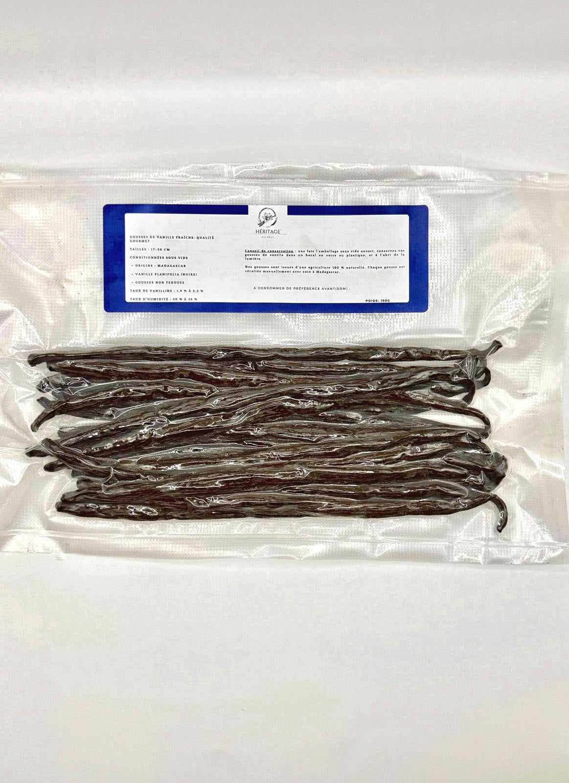 Gousses de Vanille Bourbon Gourmet – Madagascar (17-20 cm) – Sachet 100g sous vide